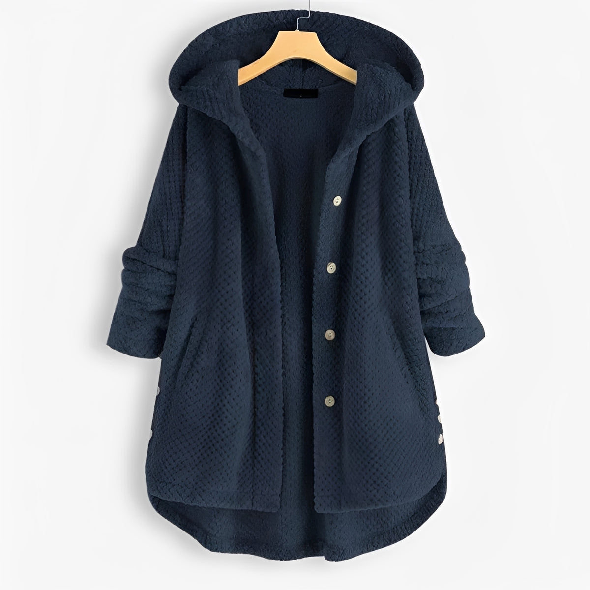 Damen Kapuzenjacke mit Knopfleiste und Seitentaschen - lockere Passform, langärmlig