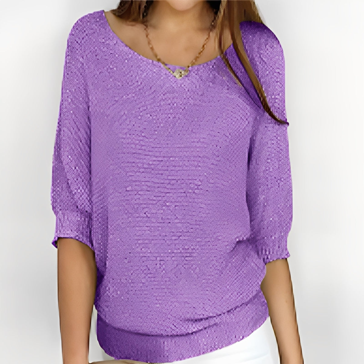 Damen Pullover Off-Shoulder mit 3/4-Ärmeln - Lockere Passform