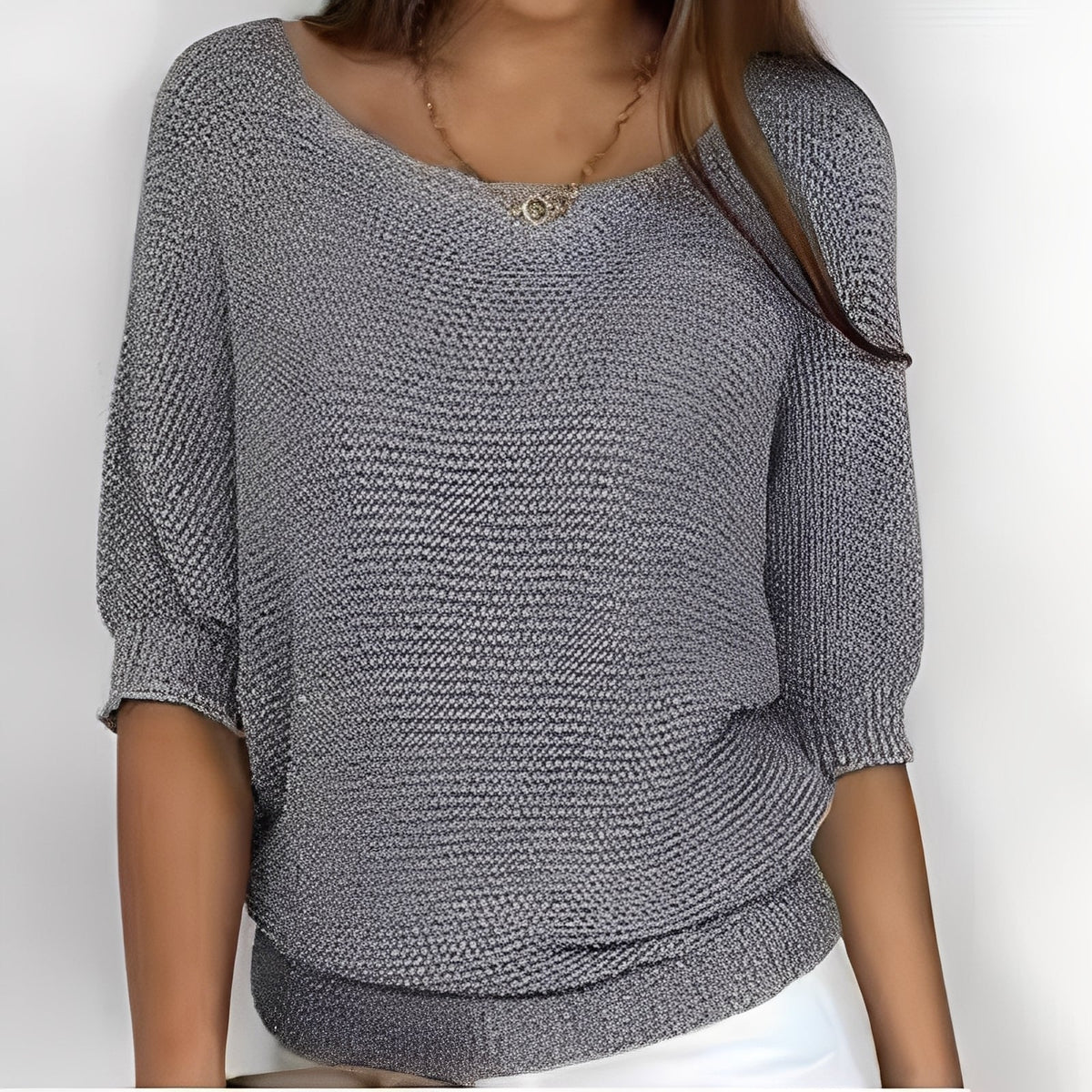 Damen Pullover Off-Shoulder mit 3/4-Ärmeln - Lockere Passform