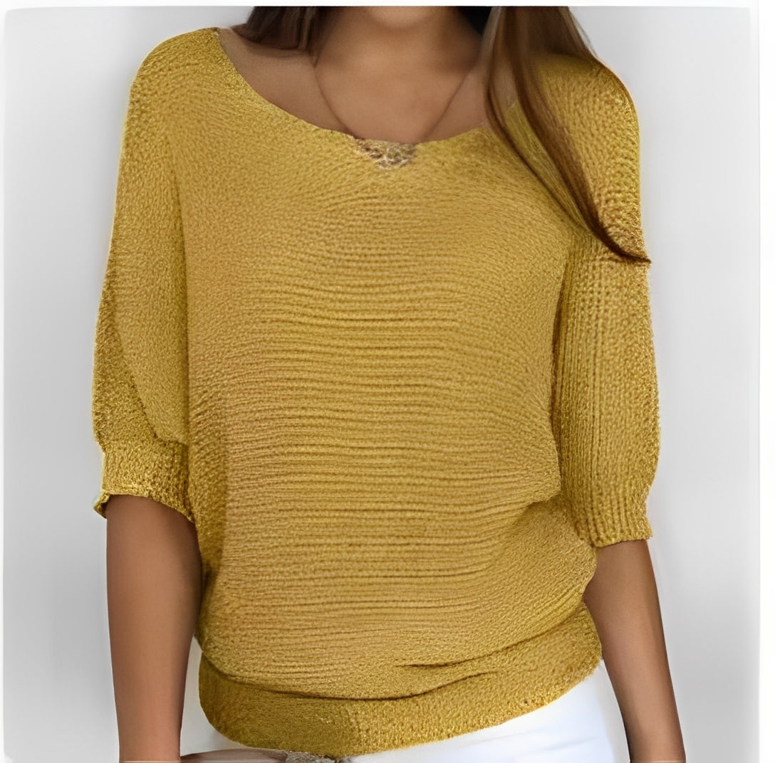 Damen Pullover Off-Shoulder mit 3/4-Ärmeln - Lockere Passform