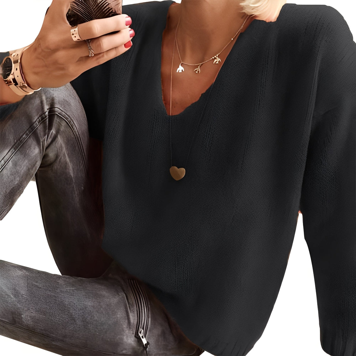 Damen Pullover V-Ausschnitt lockerer Schnitt langarm