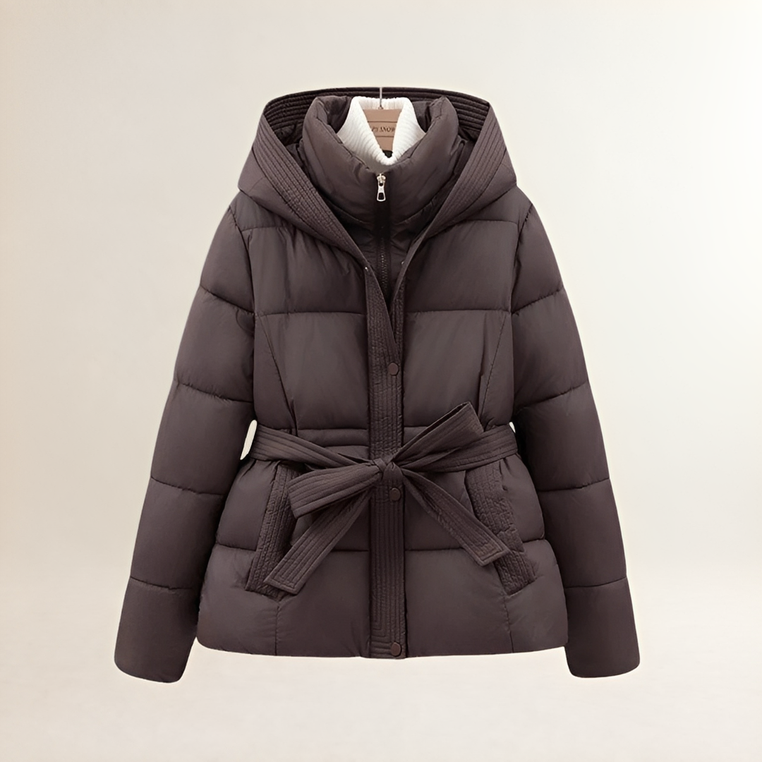 Damen-Steppjacke mit Kapuze und Gürtel - Gestepptes Design, Bequeme Passform