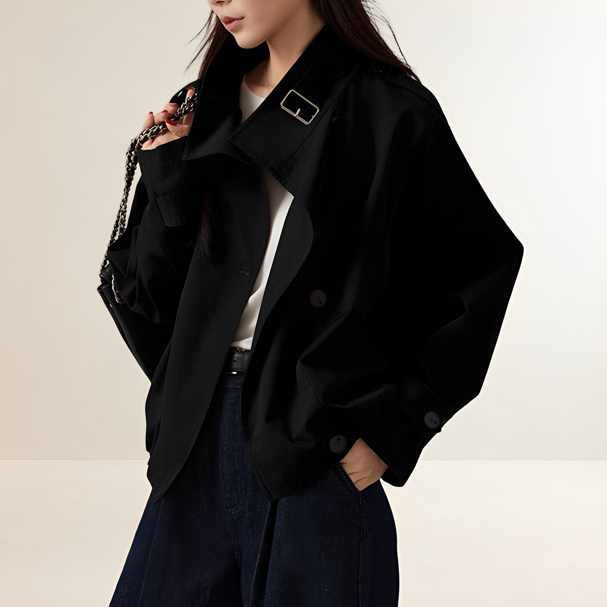 Damen Trenchcoat Oversized Schnitt Langarm - Doppelreihig