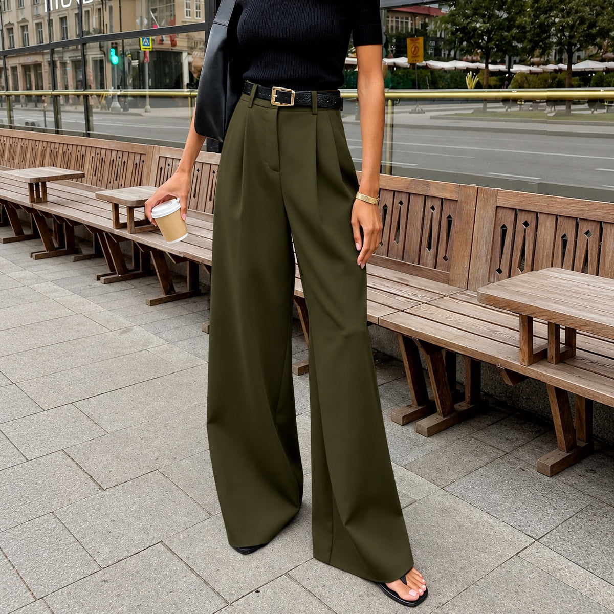 Damen Weite Hose Hoch tailliert Pleated Design - Bequemer Schnitt