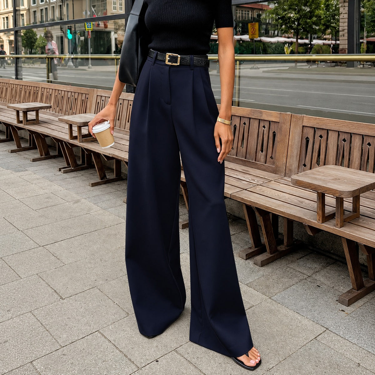Damen Weite Hose Hoch tailliert Pleated Design - Bequemer Schnitt