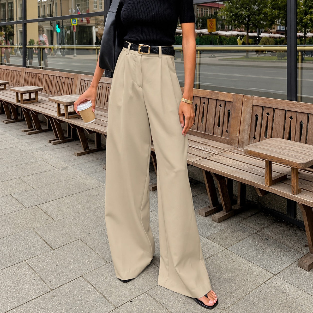 Damen Weite Hose Hoch tailliert Pleated Design - Bequemer Schnitt