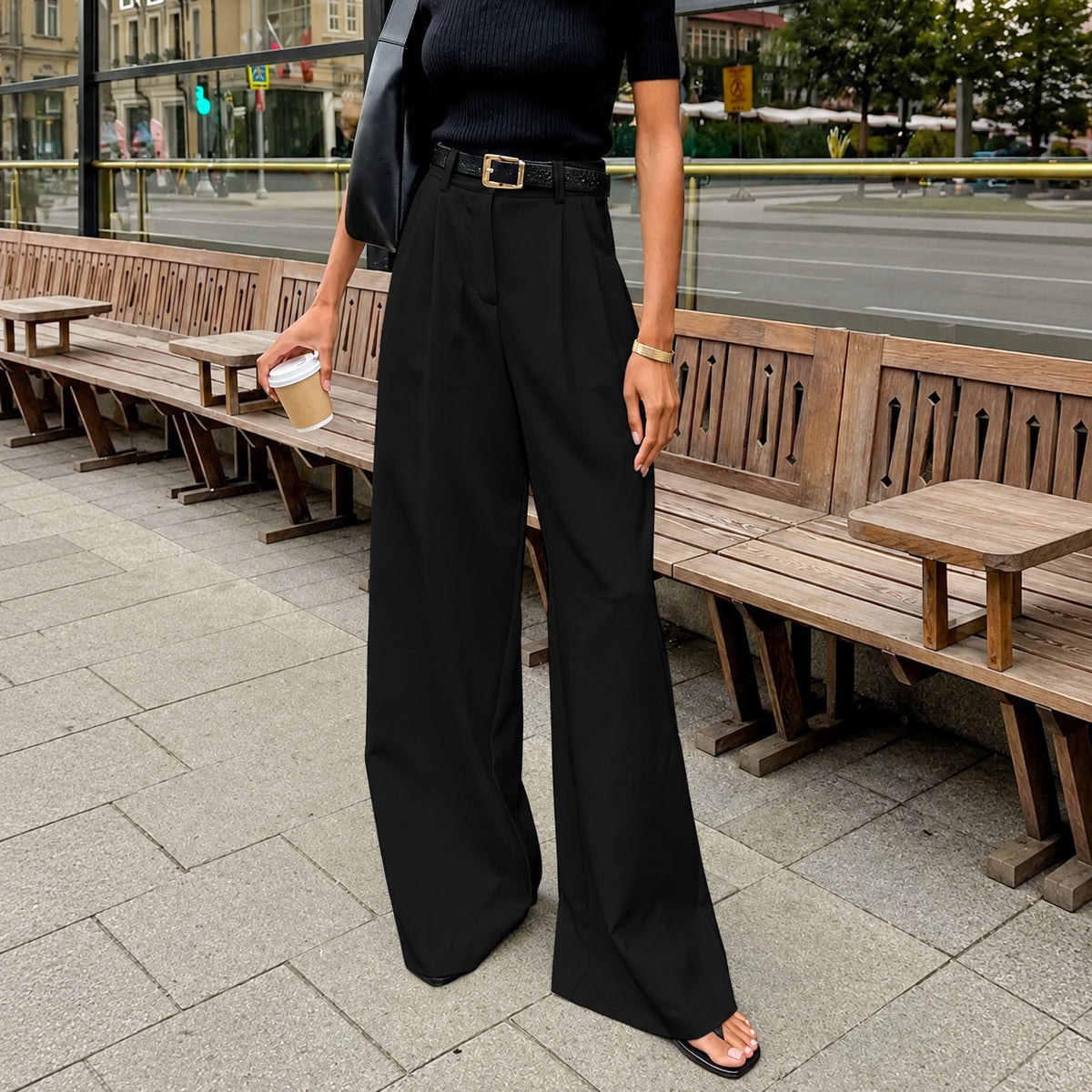 Damen Weite Hose Hoch tailliert Pleated Design - Bequemer Schnitt