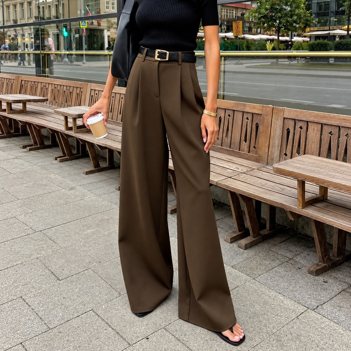 Damen Weite Hose Hoch tailliert Pleated Design - Bequemer Schnitt