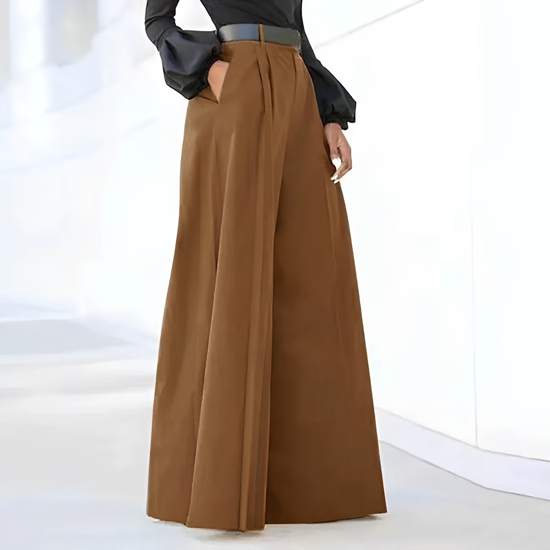Damen Weite Hose Hochtailliert Falten-Design mit Taschen