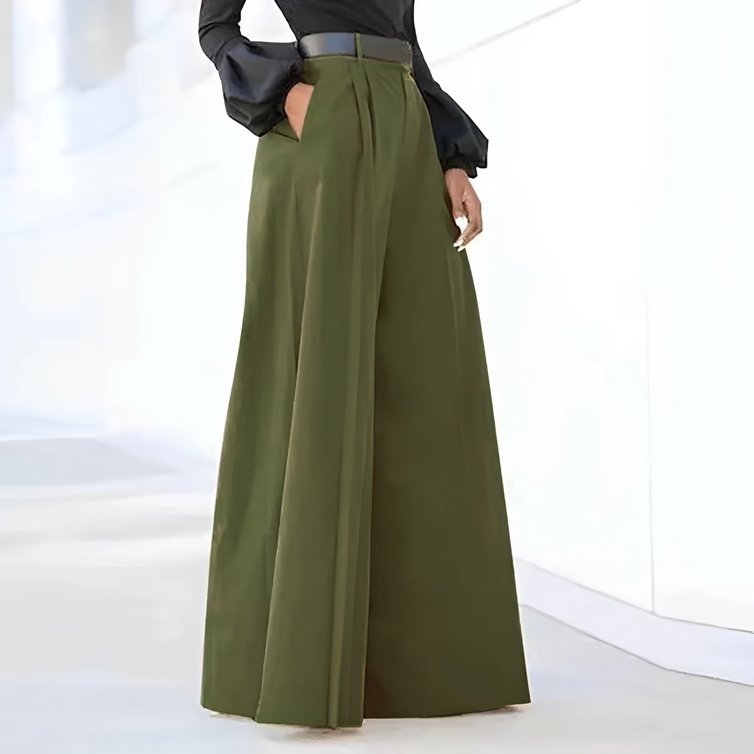 Damen Weite Hose Hochtailliert Falten-Design mit Taschen