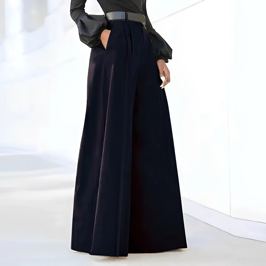 Damen Weite Hose Hochtailliert Falten-Design mit Taschen