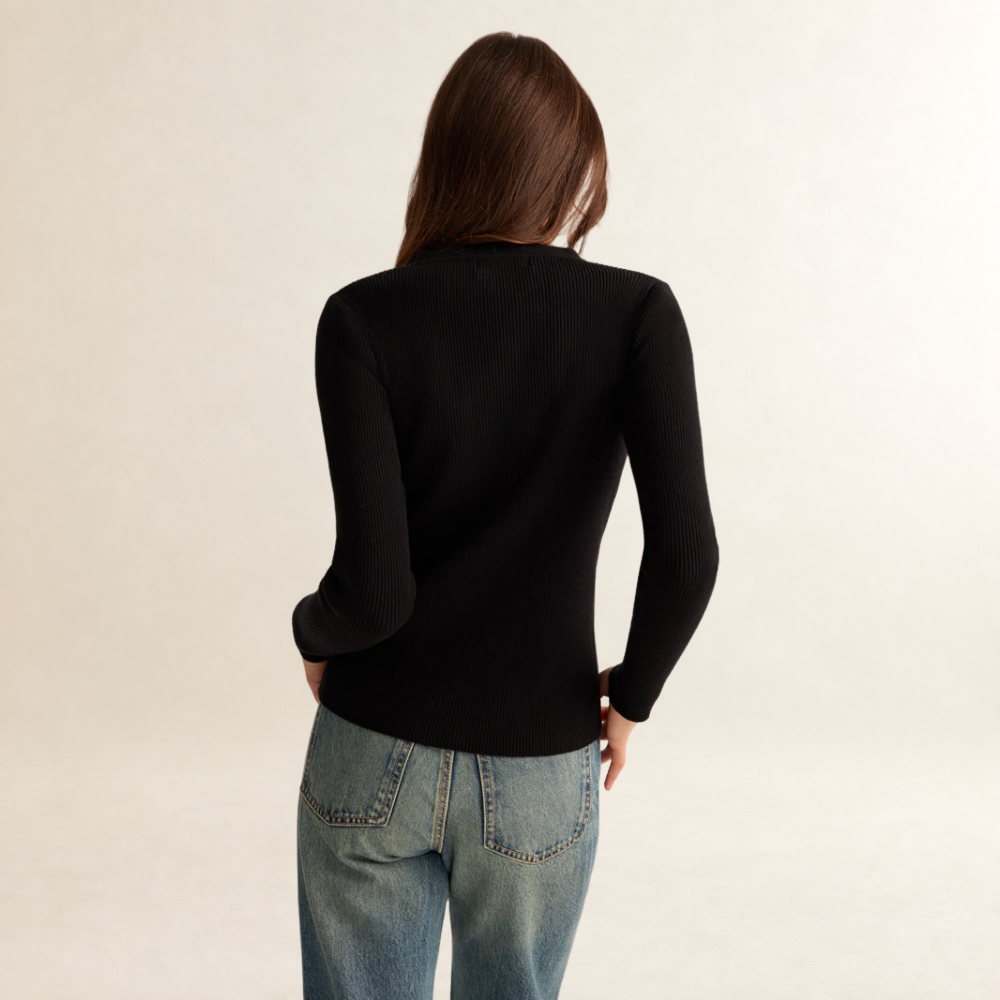 Damentaille Langarm Bluse mit Knopfleiste, enger Passform und Rippenstruktur