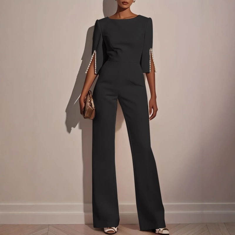 Damentraktop Jumpsuit Sculpted Fit mit Perlendetails und ausgestelltem Bein