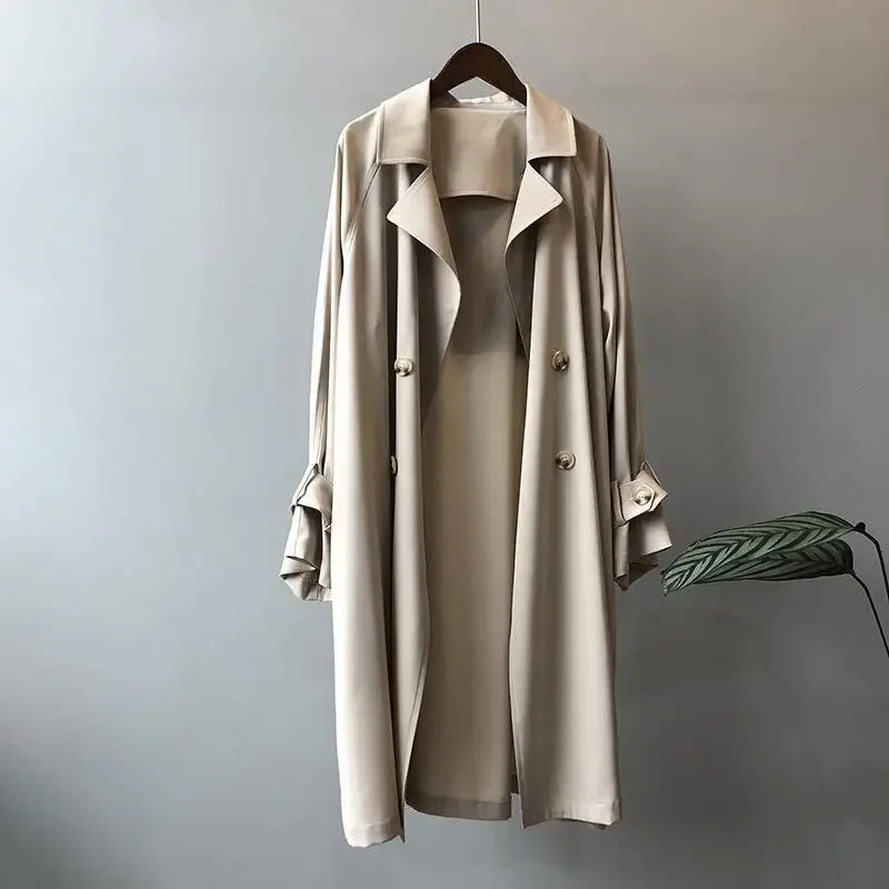 Damentrenchcoat Doppelknopf mit Knopfdetails und Gürtelärmeln