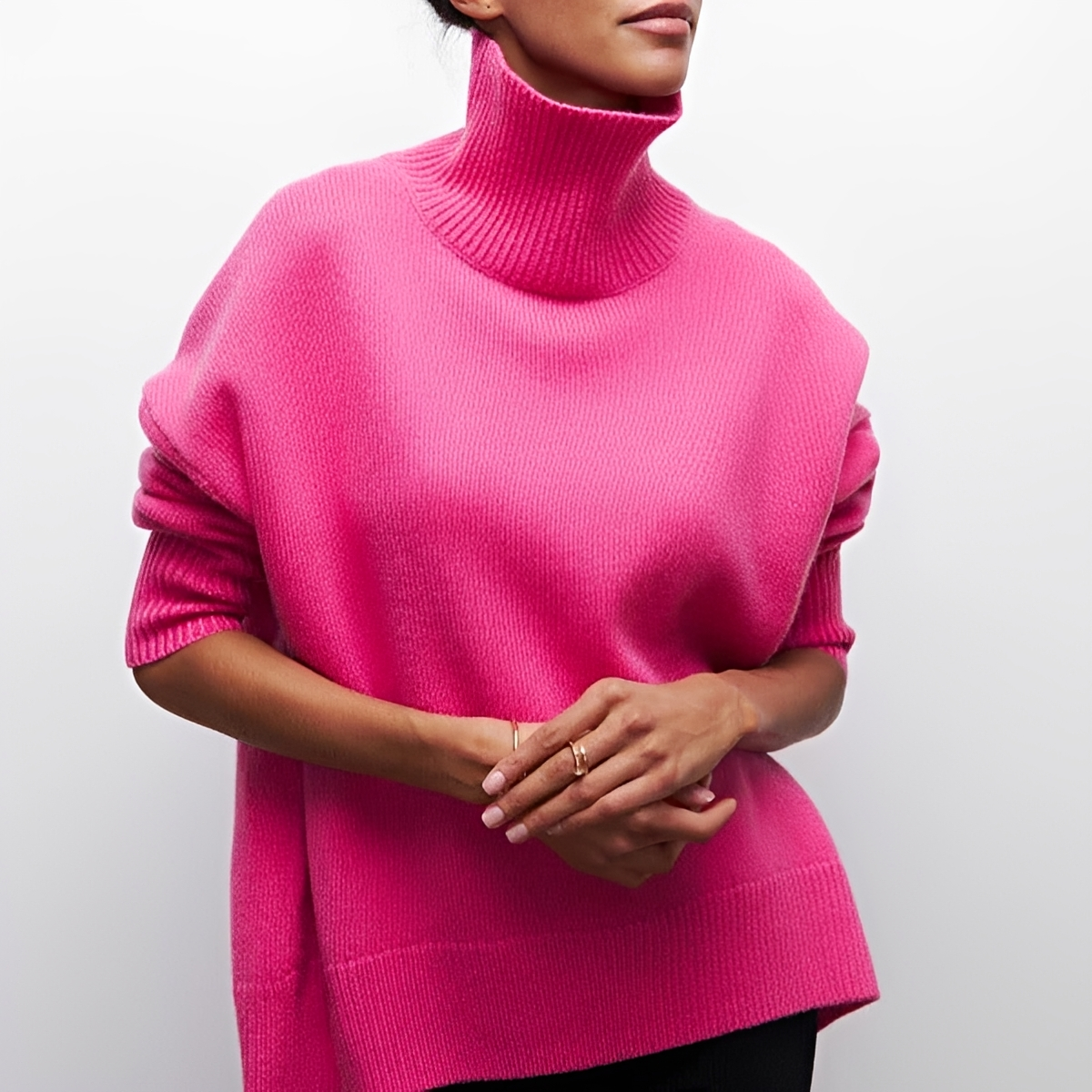 Damentrikot Rollkragenpullover Oversized Fit langarmig mit Drop-Shoulder