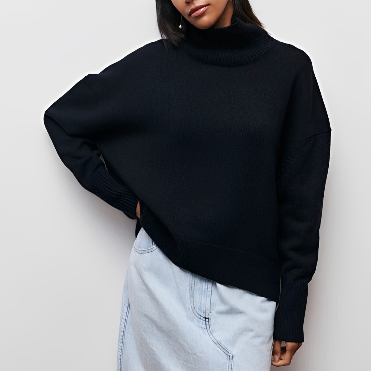 Damentrikot Rollkragenpullover Oversized Fit langarmig mit Drop-Shoulder