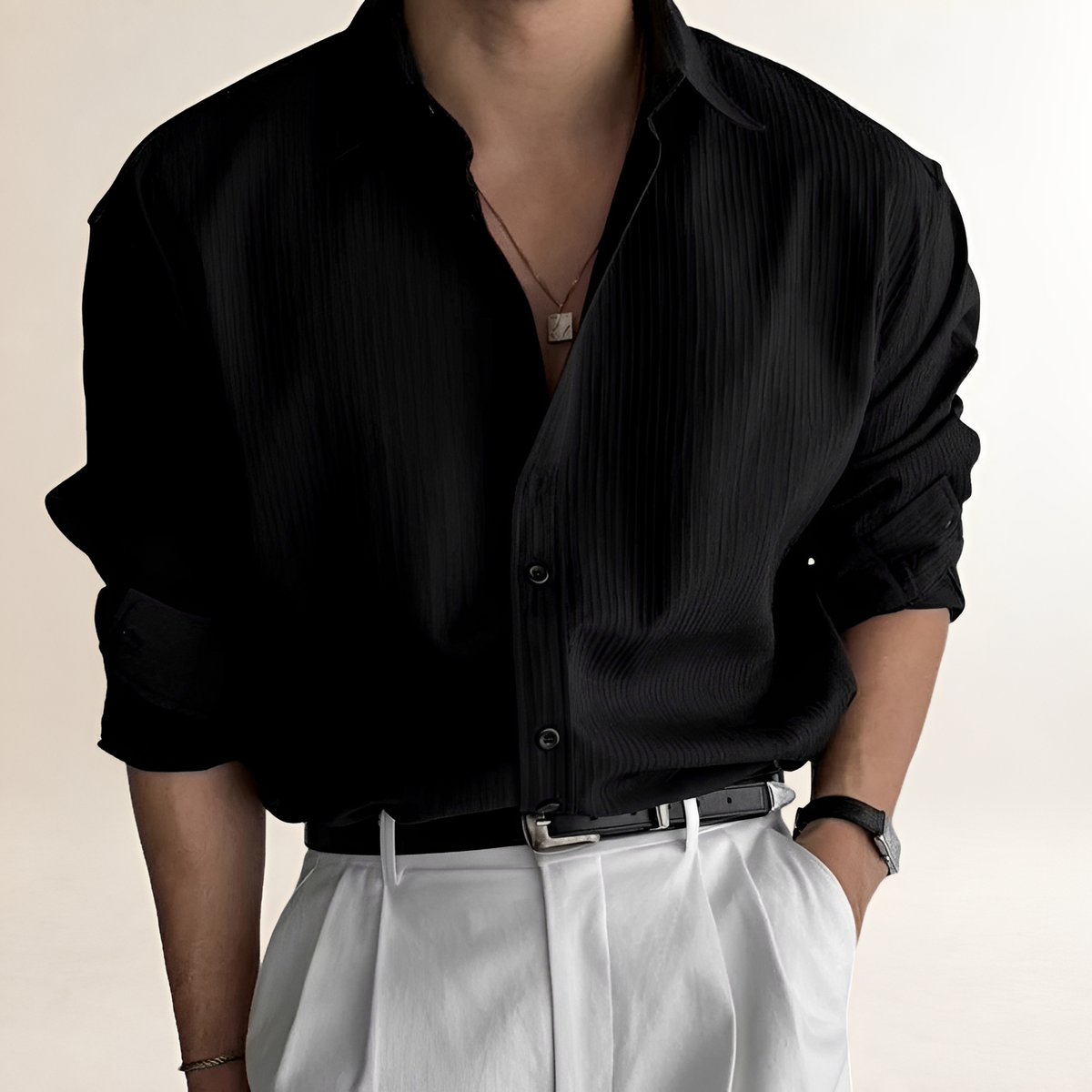 Herr Hemd Langarm mit Falten-Design Relaxed Fit