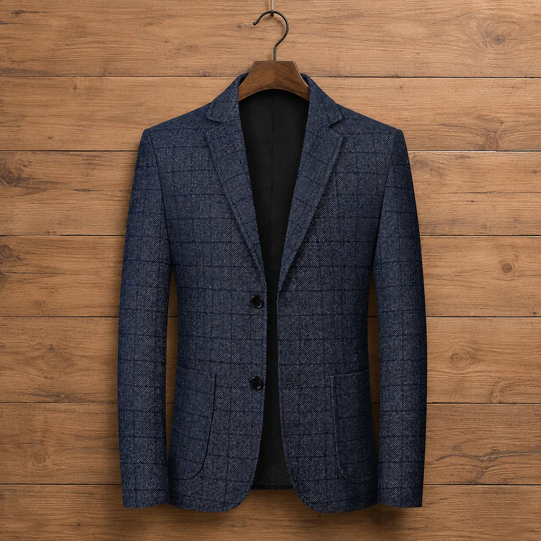 Herren Blazer - Strukturierter Karo-Muster, Einreihig, Zwei-Knopf-Verschluss, Reguläre Passform