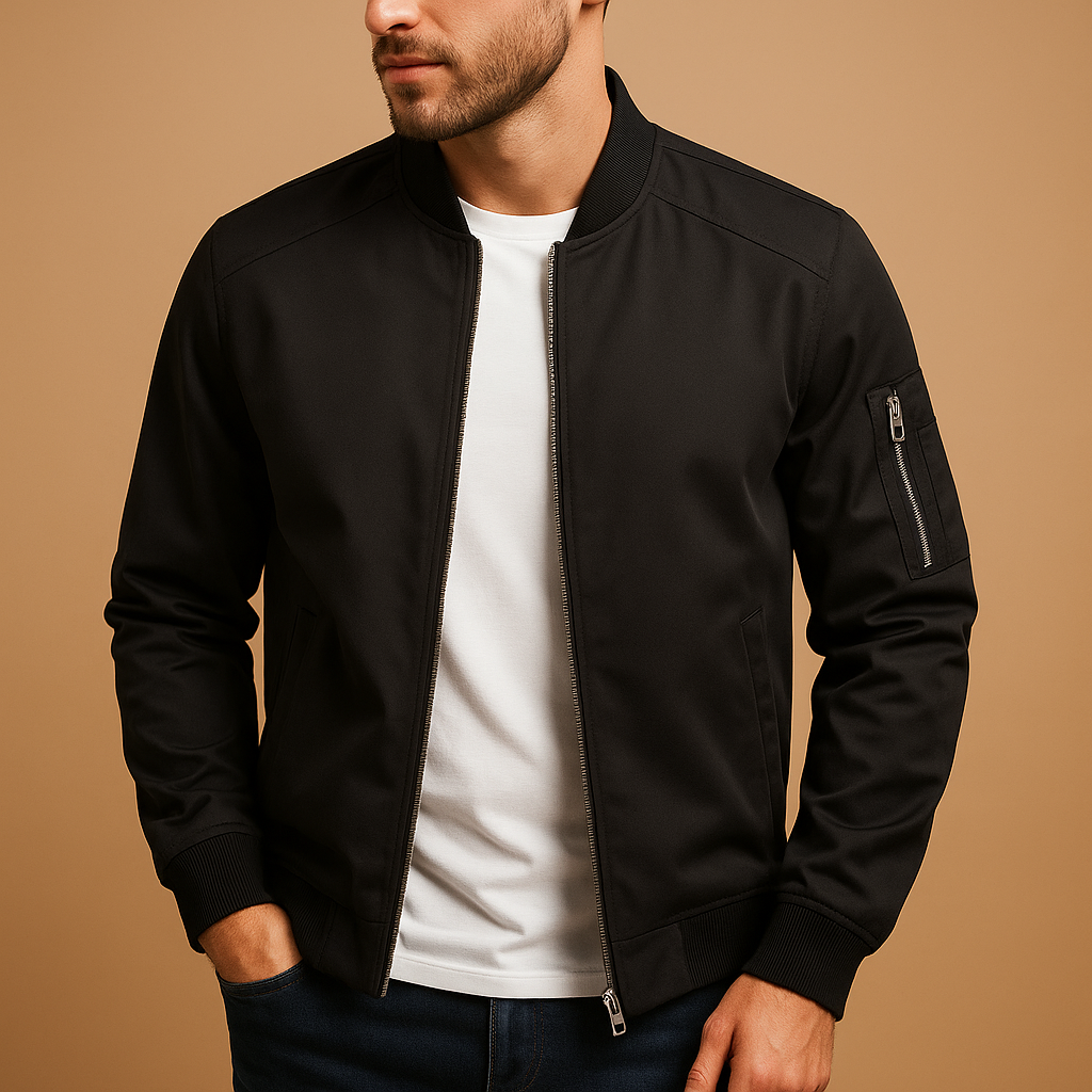 Herren Bomberjacke Mit Reißverschluss, Rippbündchen und Innentasche