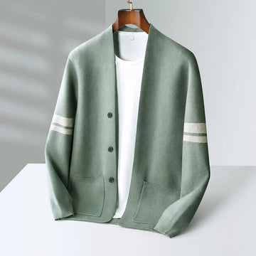 Herren Cardigan mit Knopfleiste - Kontraststreifen, lockerer Schnitt