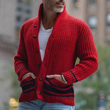 Herren Cardigan mit Shawl-Kragen, Einreiher, Slim Fit, Doppelbrusttaschen