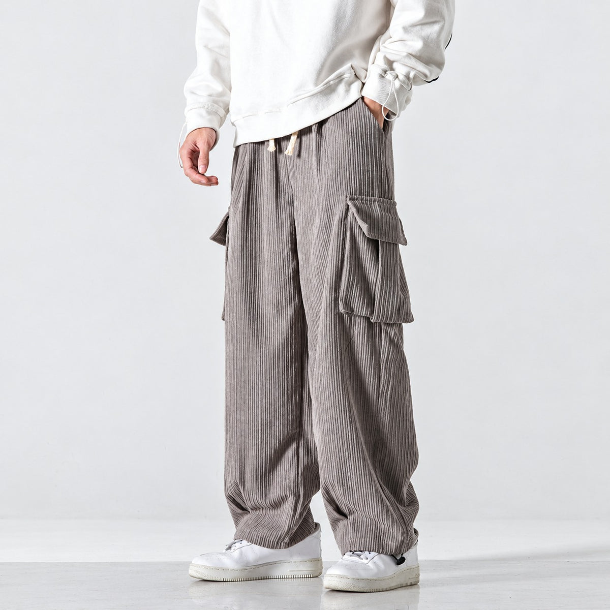 Herren Cargohose mit Lockerem Schnitt Elastischer Bund Seitentaschen