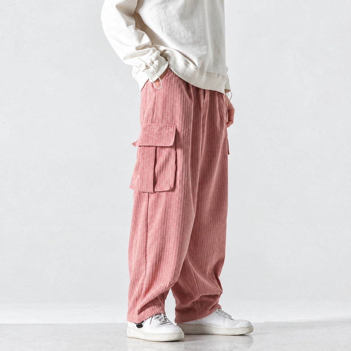 Herren Cargohose mit Lockerem Schnitt Elastischer Bund Seitentaschen