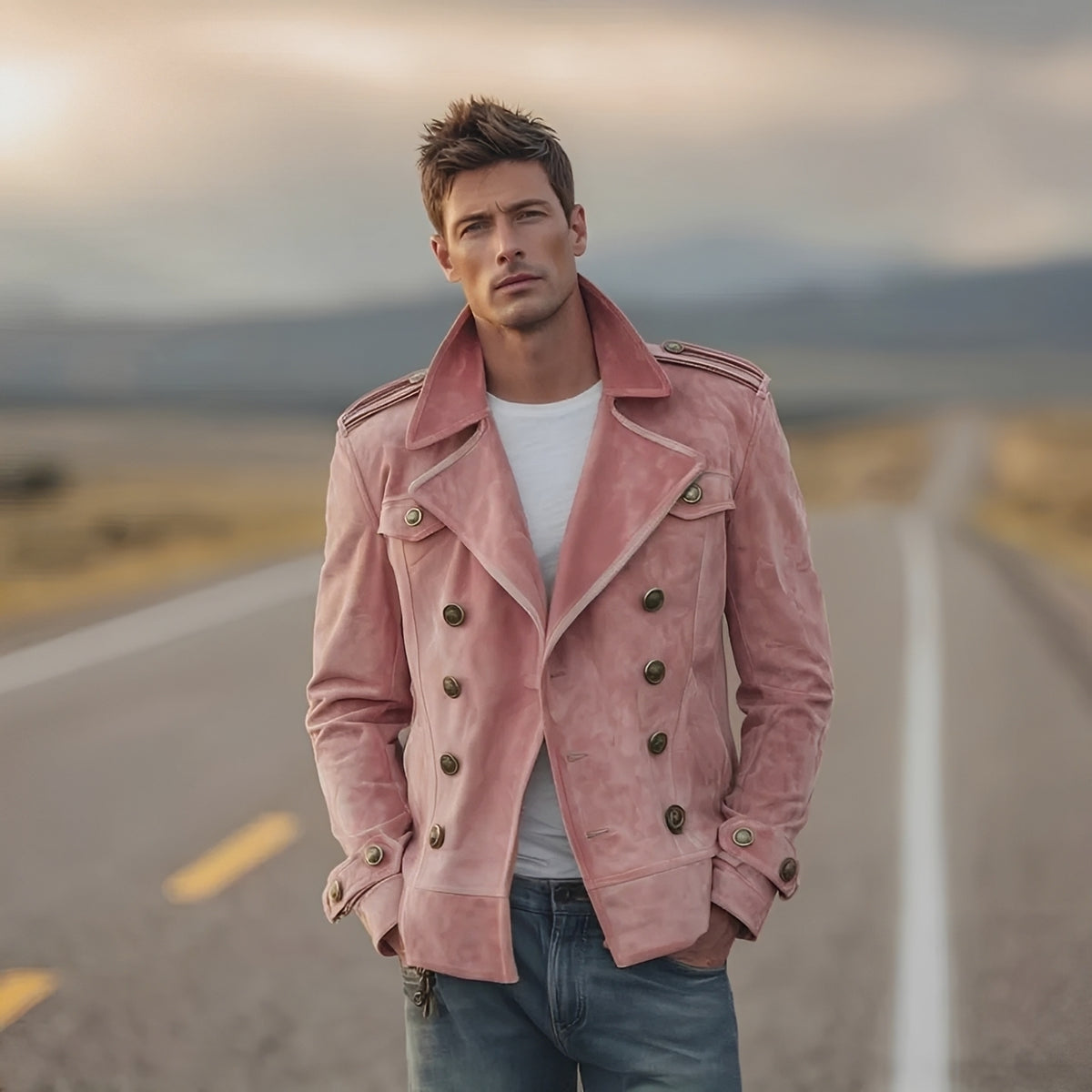 Herren Doppelt geknöpfte Pea Coat Jacke mit Epauletten - Klassischer Schnitt