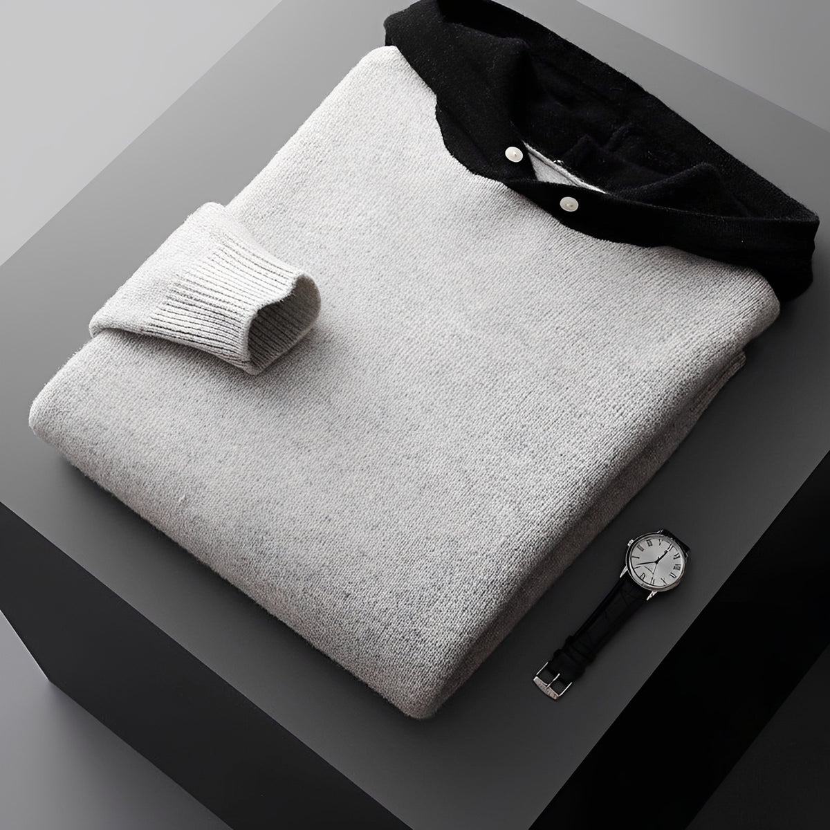 Herren Hoodie mit Knopfverschluss und Kontrastkragen - Regulärer Schnitt