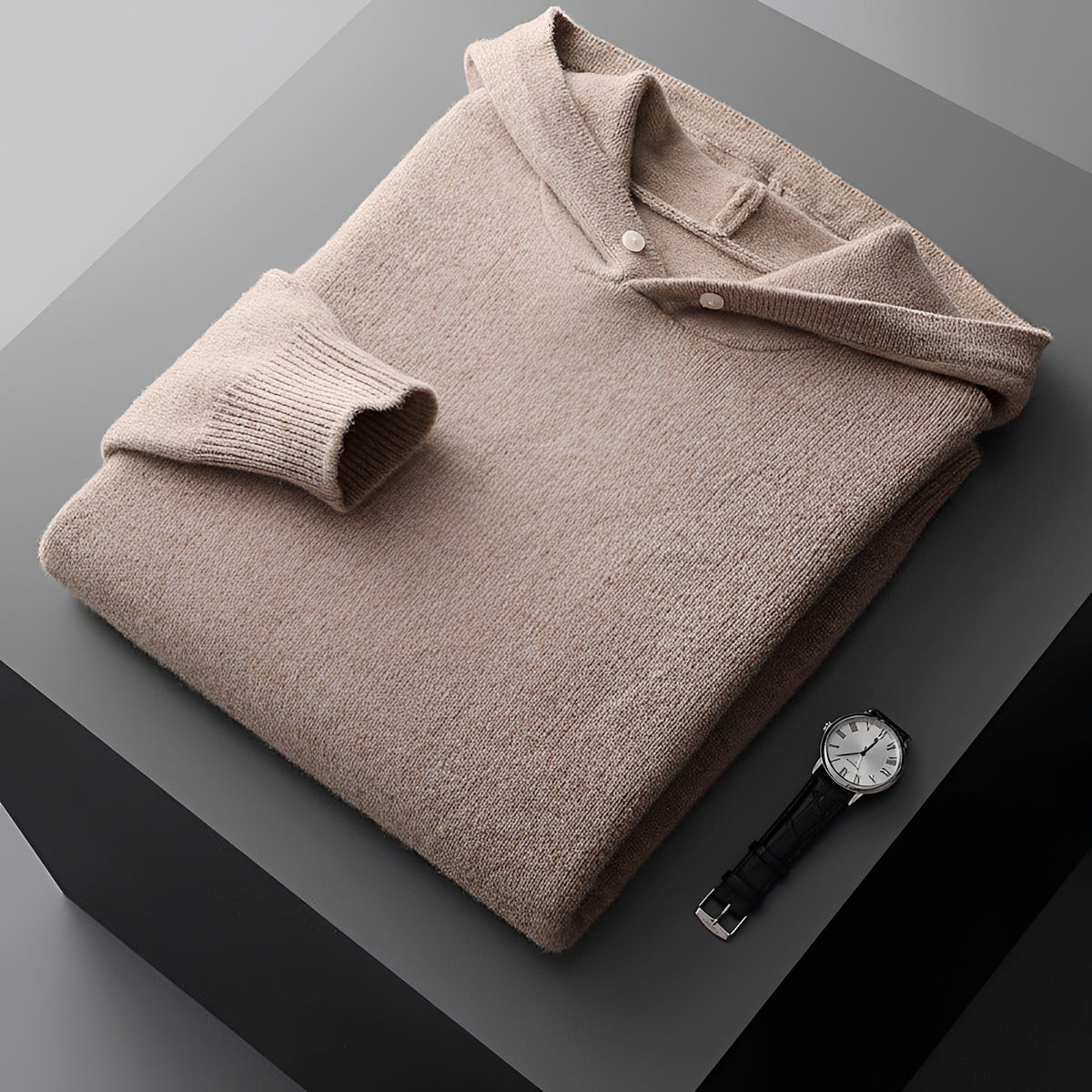 Herren Hoodie mit Knopfverschluss und Kontrastkragen - Regulärer Schnitt