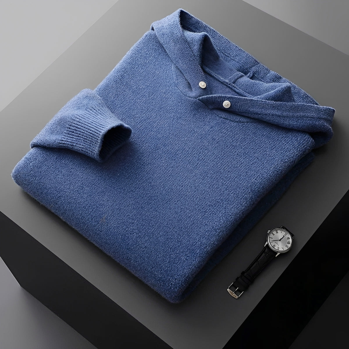 Herren Hoodie mit Knopfverschluss und Kontrastkragen - Regulärer Schnitt