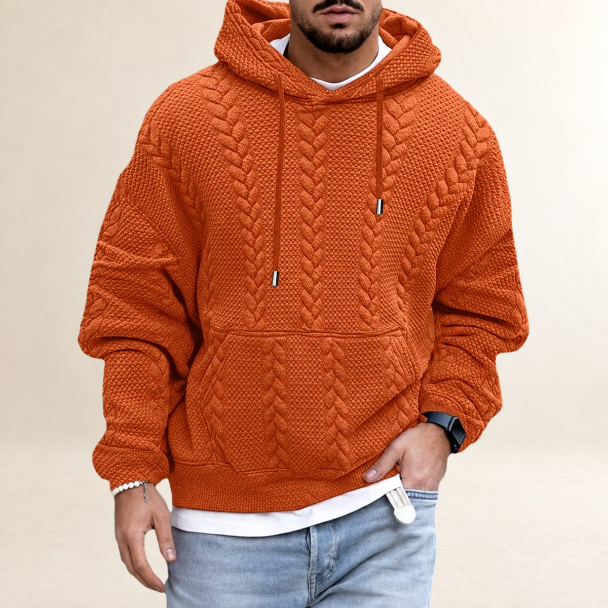 Herren Hoodie - Strukturmuster mit Kängurutasche, Lockere Passform
