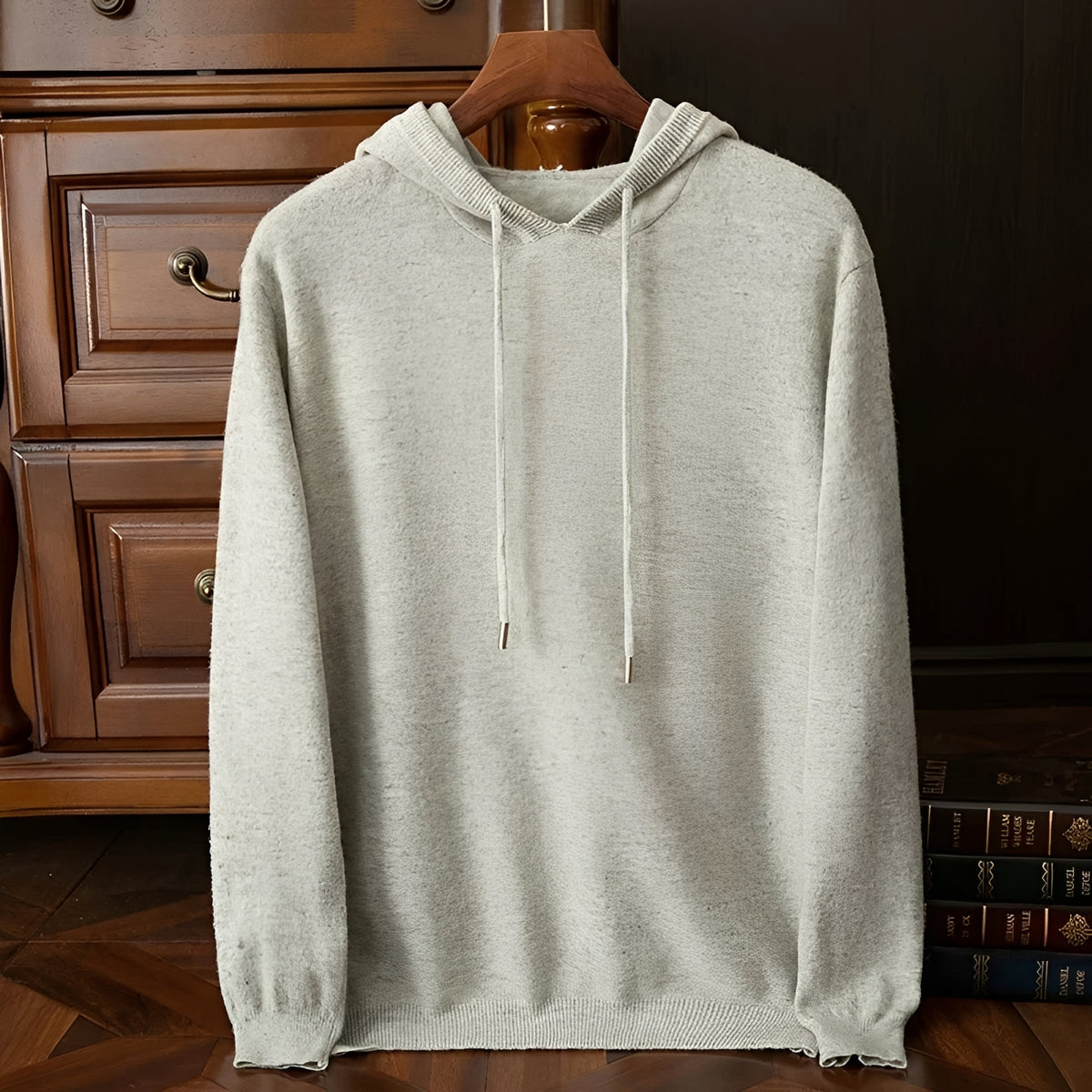 Herren Kapuzenpullover mit V-Ausschnitt und Kordelzug - Langarm, Lockerer Schnitt