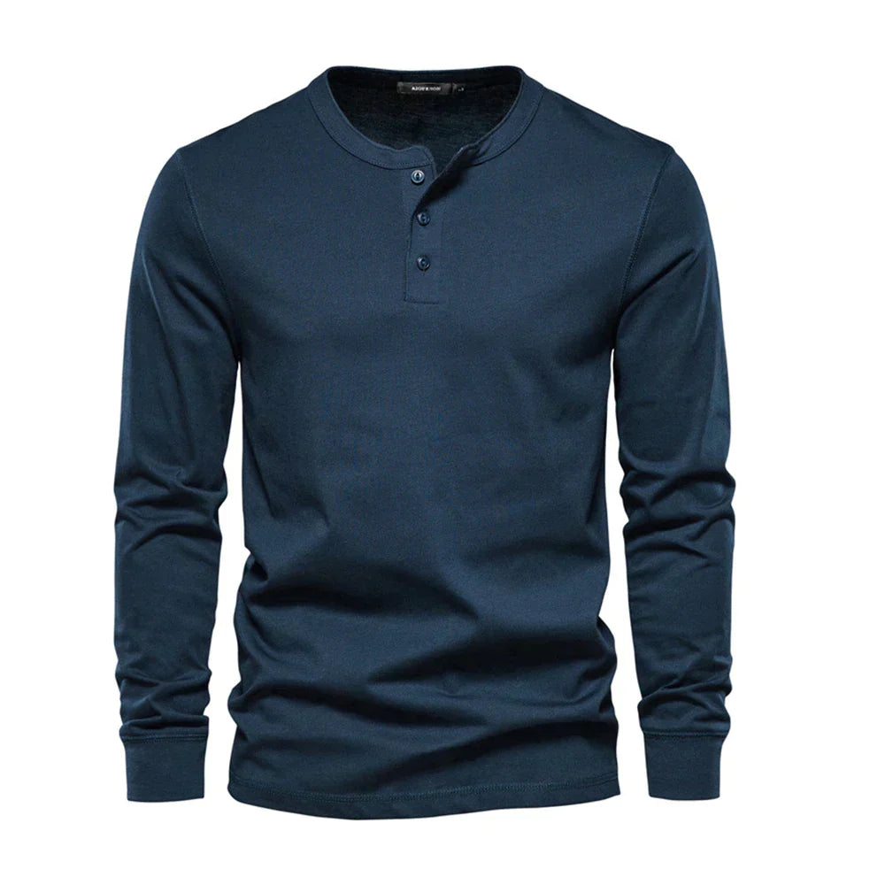 Herren Langarm Henley T-Shirt mit Knopfleiste und regulärem Schnitt