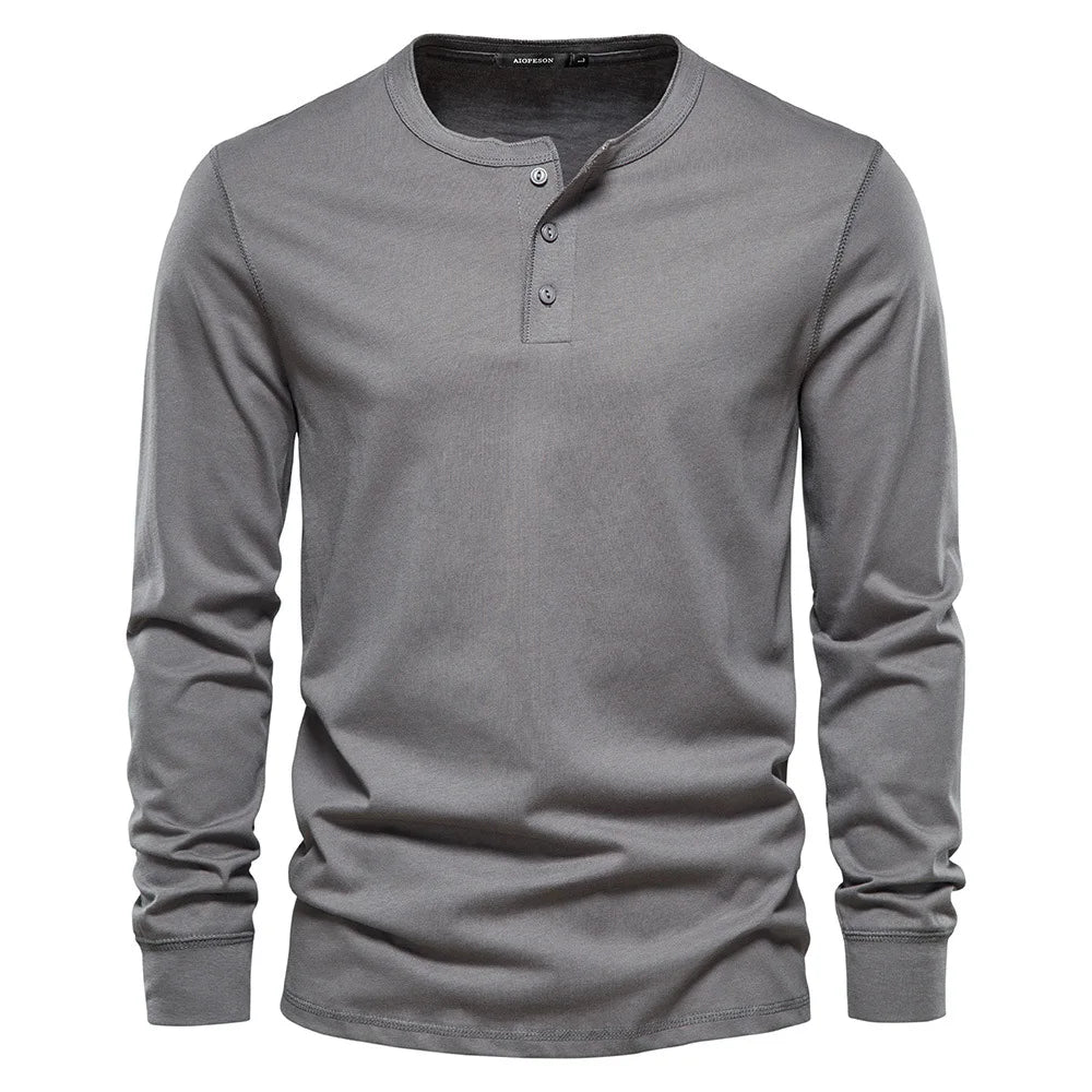 Herren Langarm Henley T-Shirt mit Knopfleiste und regulärem Schnitt