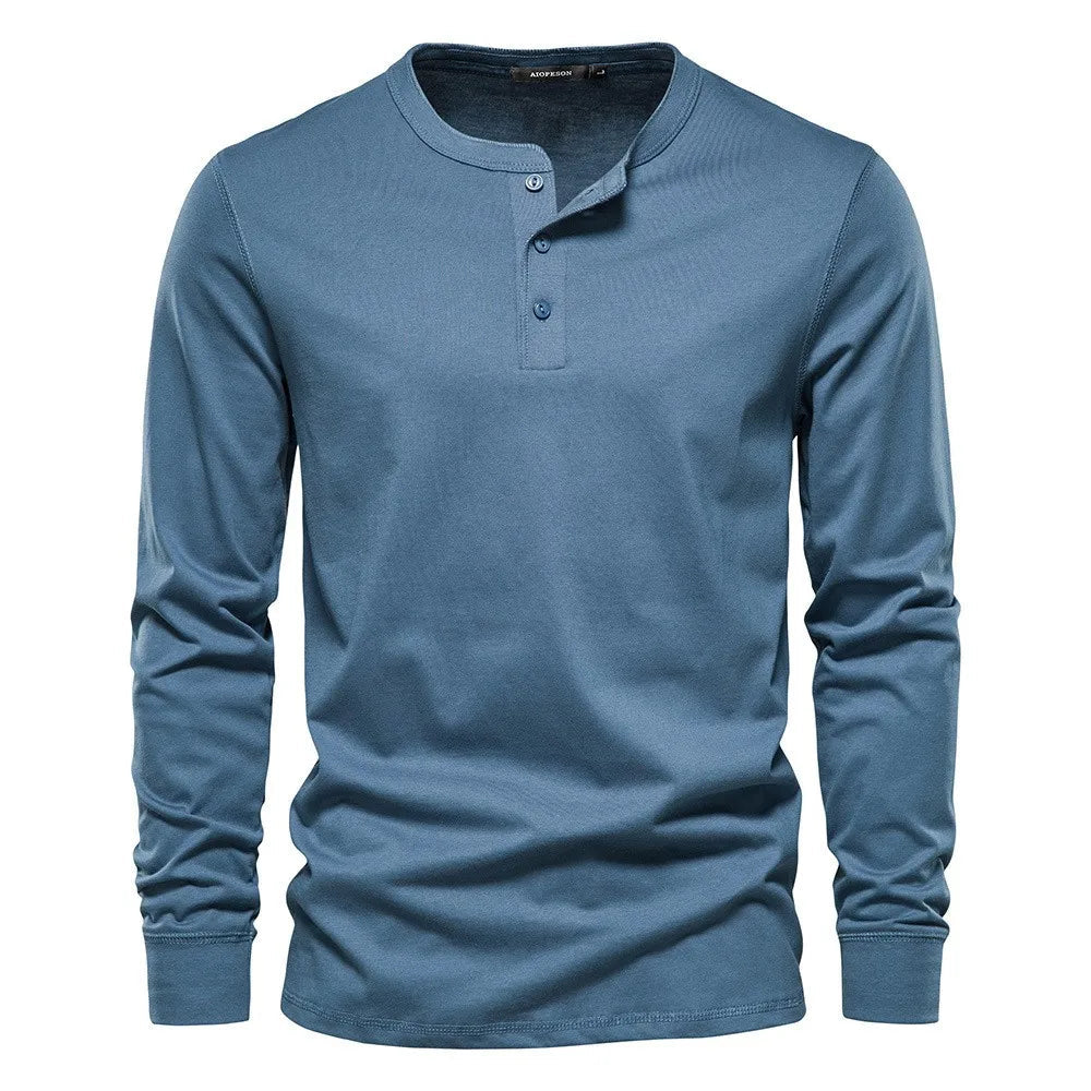 Herren Langarm Henley T-Shirt mit Knopfleiste und regulärem Schnitt