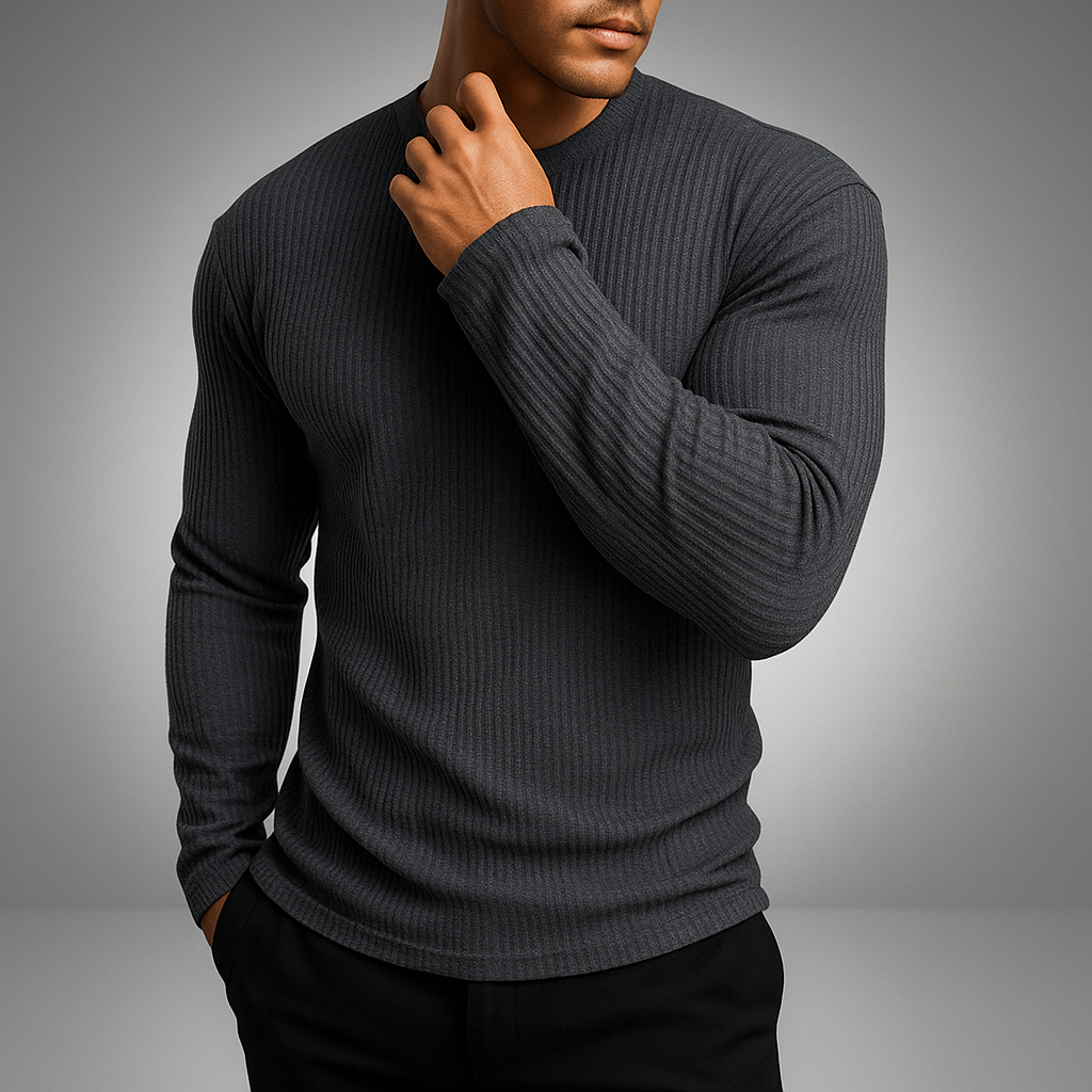 Herren Langarm Pullover mit Textur und Rundhalsausschnitt - eng anliegender Schnitt