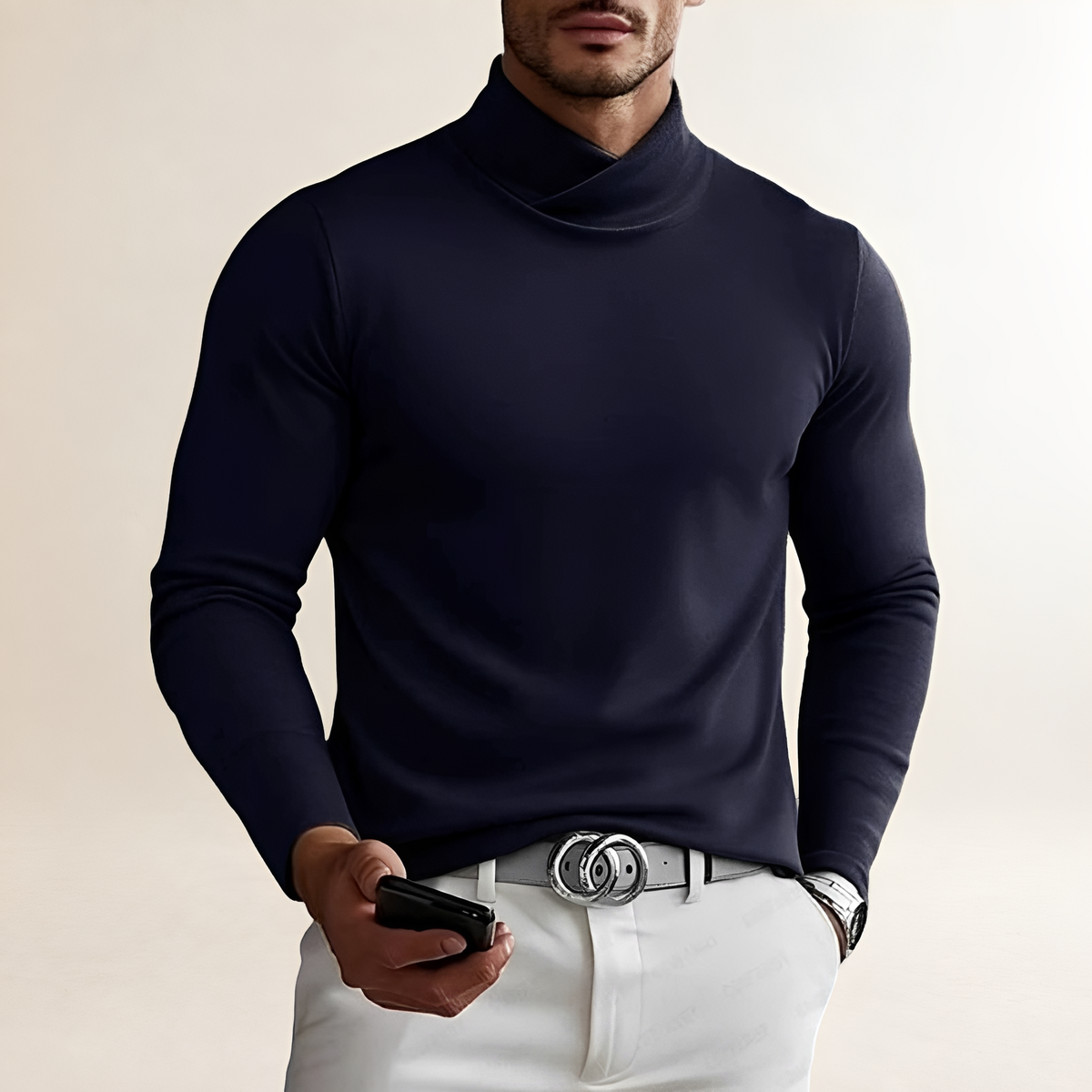 Herren Langarm-Turtleneck-Shirt - Kreuzhals-Design, Enger Schnitt