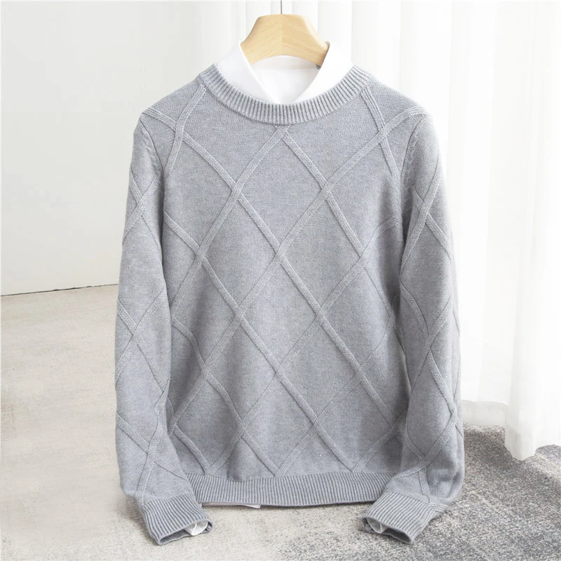 Herren-O-Hals Pullover mit Argyle-Muster und Rippbündchen - Regulärer Schnitt