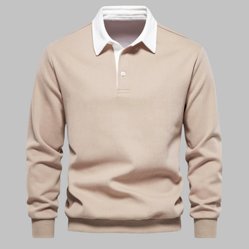 Herren Polokragen Pullover - Langarm, Knopfleiste, Relaxed Fit