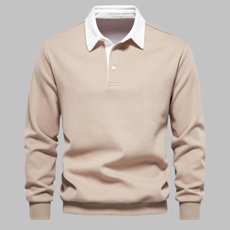 Herren Polokragen Pullover - Langarm, Knopfleiste, Relaxed Fit