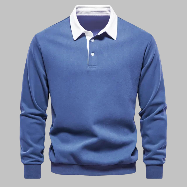 Herren Polokragen Pullover - Langarm, Knopfleiste, Relaxed Fit