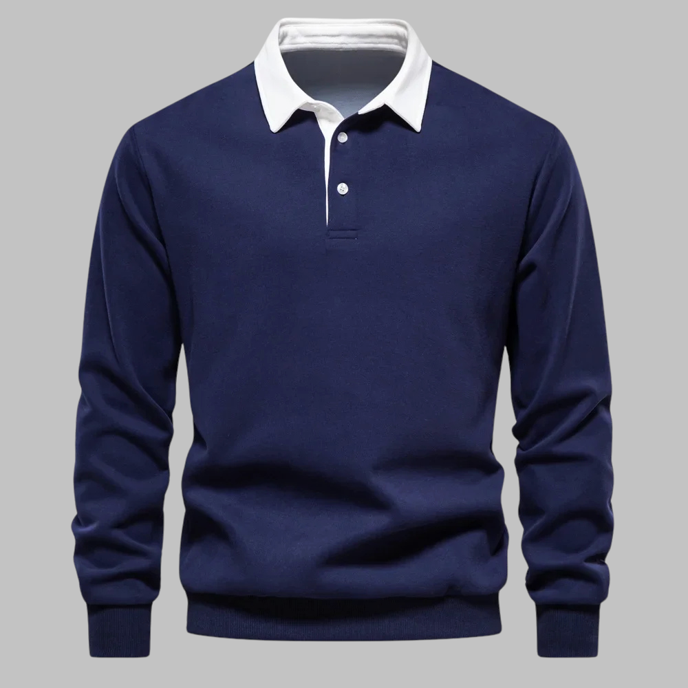 Herren Polokragen Pullover - Langarm, Knopfleiste, Relaxed Fit