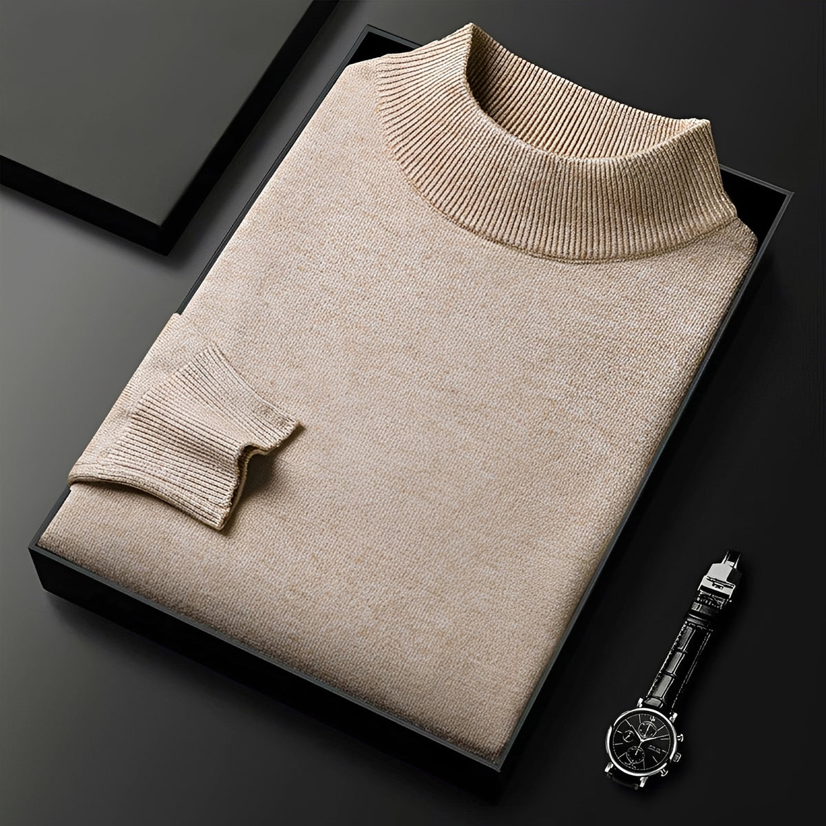 Herren Pullover Hochkragen mit Rippbündchen und modernem Schnitt