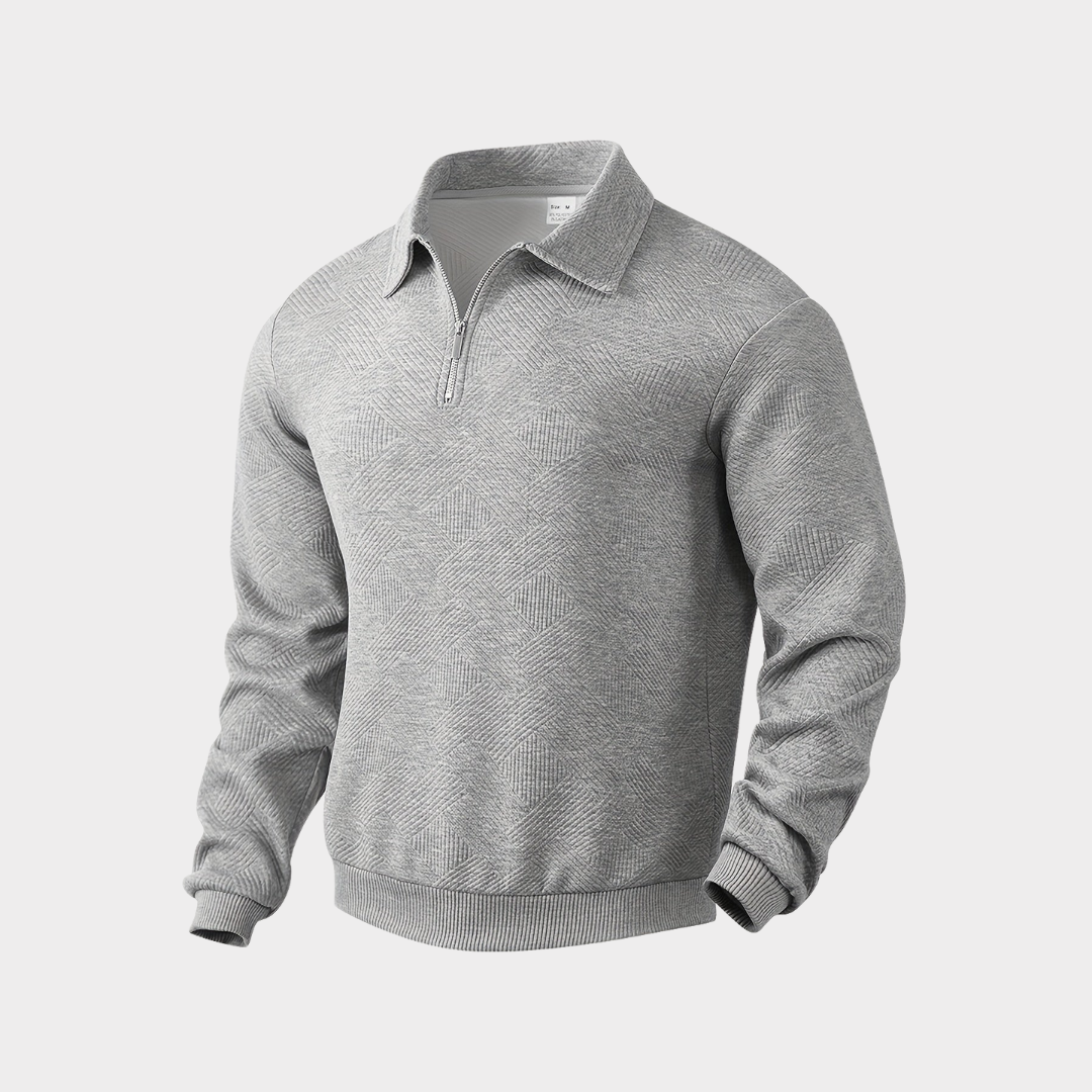 Herren Pullover mit Stehkragen und Reißverschluss - Geometrisches Muster, Relaxed Fit