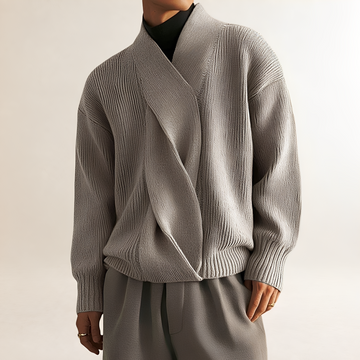Herren Pullover mit Wickeldesign, Rippstruktur und V-Ausschnitt