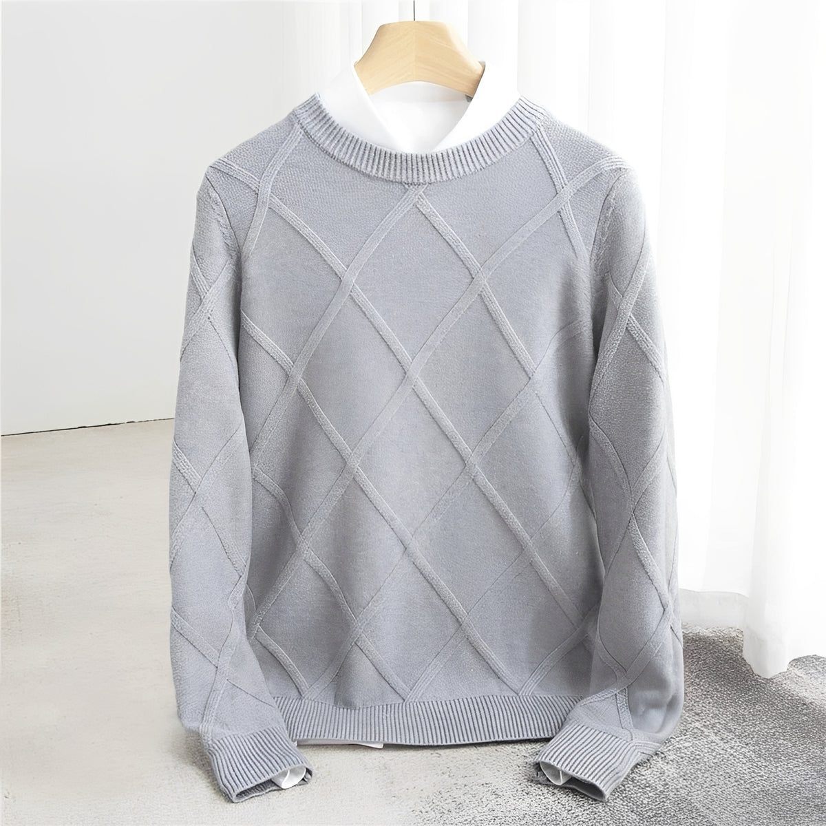 Herren Pullover - O-Ausschnitt, Argyle Muster, Rippbündchen, Regular Fit