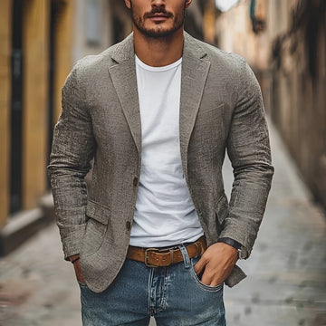 Herren Sakko Blazer Einreiher Reverskragen Slim Fit