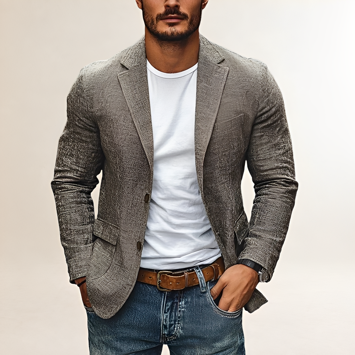 Herren Sakko Blazer Einreiher Reverskragen Slim Fit