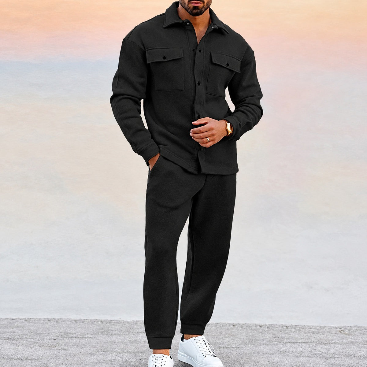Herren Sport-Set mit Button-Jacke und Jogger - Relaxed Fit, Vielseitig für Freizeit und Sport